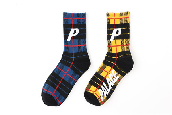 Palaces men women unisex socks lattice jacquard P skateboard street sports stockings socks mid-length stockings