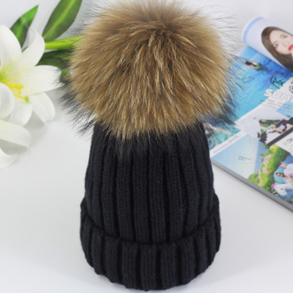 2017 High Quality Real 15cm Mink Ball Pom Pom Beanies Cap Winter Hat For Women New Female Thick Wool & Cotton Warm Knitted Caps 03