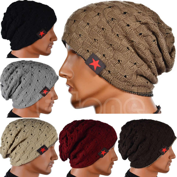 Unisex Fashion Cap Slouchy Beanie, Both sides can be worn, Hollow Knitted Gorro Bonnet Red Star Casual hats hip hop Snap Slouch Skull caps