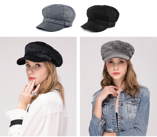 Stand Focus Women Cabby Baker Boy Gatsby Velvet Hat Newsboy Cap Ladies Fashion Fall Winter Spring Black Gray