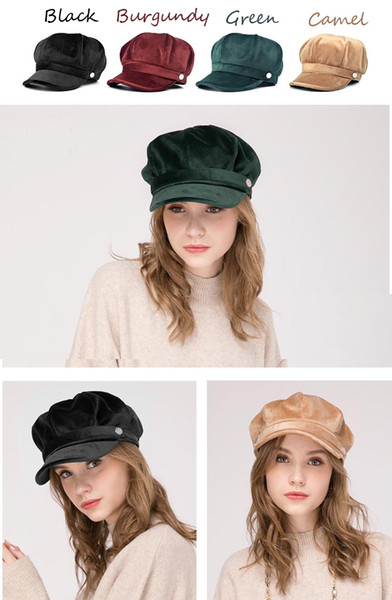 Stand Focus Women Velvet Hat Cap Cabby Baker Boy Gatsby Newsboy Elegant Ladies Fashion Fall Winter Spring Green Red Black Camel