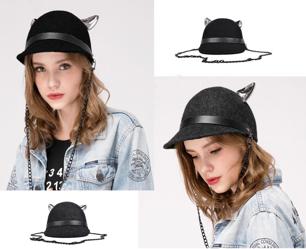 Stand Focus Special Horn Evil Felt Hat Knight Jockey Cabbies Baker Boy Hat Newsboy Cap Fashion Fall Winter Halloween Party Cosplay