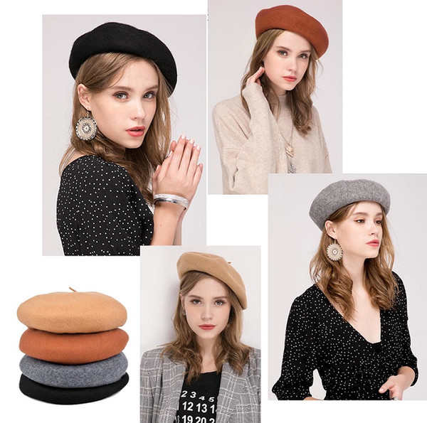 Stand Focus 100% Wool Beret French Beanie Painter Hat Cap Women Female Artist Fashion Great Shape Cotton Newsboy Red Black Navy Camel Felt