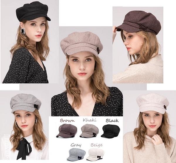 Stand Focus Women Cabbies BakerBoy Gatsby Hat Newsboy Cap Ladies Fashion 50% Wool Tweed Twill Fall Winter Beige Gray Brown Khaki Black