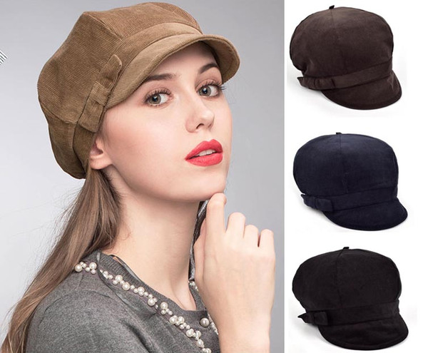 Stand Focus Women Cabby Baker Boy Gatsby Women Hat Newsboy Cap Ladies Fashion Corduroy Cordy Fall Winter Spring Black Navy Brown Camel Bow