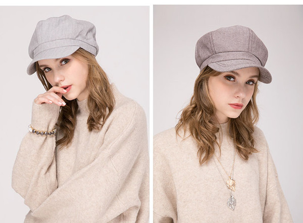 Stand Focus Baker Boy Cabbie Gatsby Women Hat Newsboy Cap Ladies Fashion Cotton Linen Herringbone Fabric Spring Summer Fall Light Gray Brown