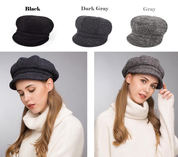 Stand Focus Women Cabby Baker Boy Gatsby Hat Newsboy Cap Ladies Fashion Thick Warm Wool Tweed Winter Black Gray