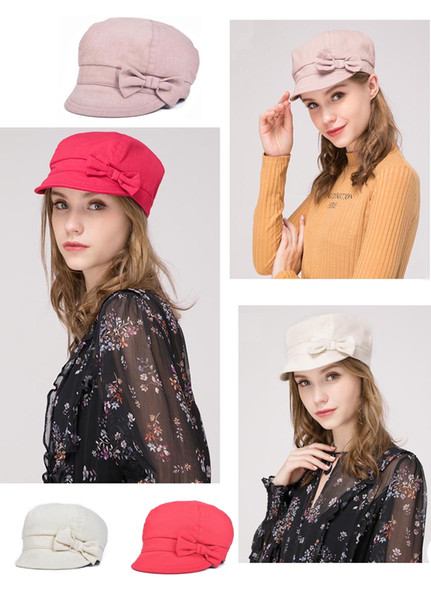 Stand Focus Cabbie Baker Boy Gatsby Women Hat Newsboy Cap Ladies Fashion Cotton Fabric Spring Summer Fall Pink Cream Causal Chic Sweet Bow