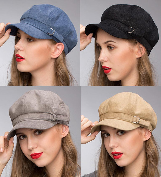 Stand Focus Women Cabby Baker Boy Gatsby Women Hat Newsboy Cap Ladies Fashion Lurex Corduroy Fall Winter Spring Black Blue Gray Camel Buckle