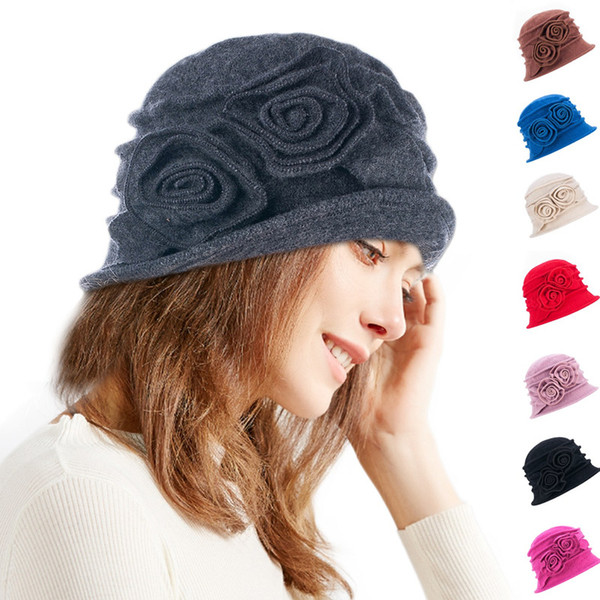 Womens Floral Gatsby 1920s Flapper Girl Style Winter Wool Cap Beret Beanie Cloche Bucket Hat A287