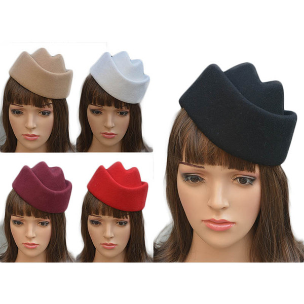 Pure Color Womens Boat Fascinator Millinery Base Wool Stewardess Air Hostesses Pillbox Retro Hat Millinery A138