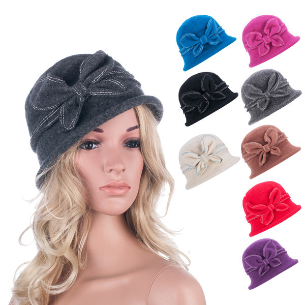 Womens Gatsby 1920s Flapper Girl Winter Warm Wool Cap Beret Beanie Cloche Bucket Floral Hat A286