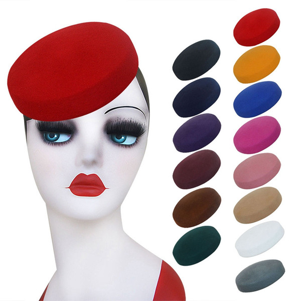 Circle Wool Felt Pillbox Beret Hat Millinery Fascinator Base Cocktail Party Solid Color Craft DIY Hat A215