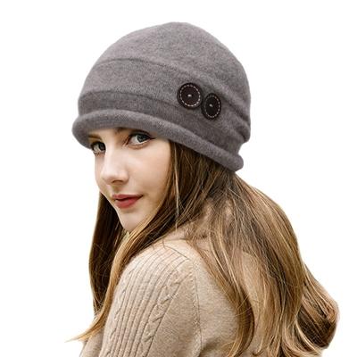 Stylish Elegant Womens Hat Winter Ladies Button Decor 100% Wool Fashion Casual Beanies Skullies Caps T178