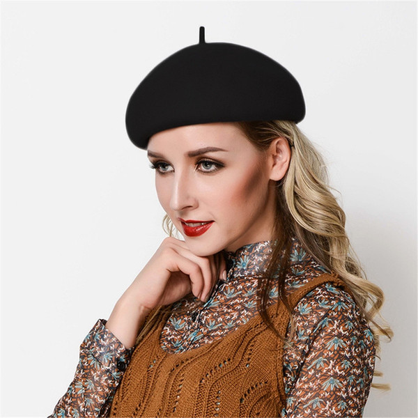 Womens Beret Felt Wool Black Fascinator Cocktail Party Wedding Church Dress Ascot Race Winter Hat A422