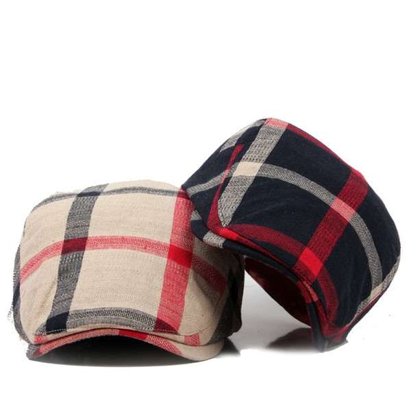 Wholesale-Classic Englad Style Plaid Berets Caps For Men Women Casual Unisex Sports Caps Cotton Berets Hats Boina Casquette Flat Cap