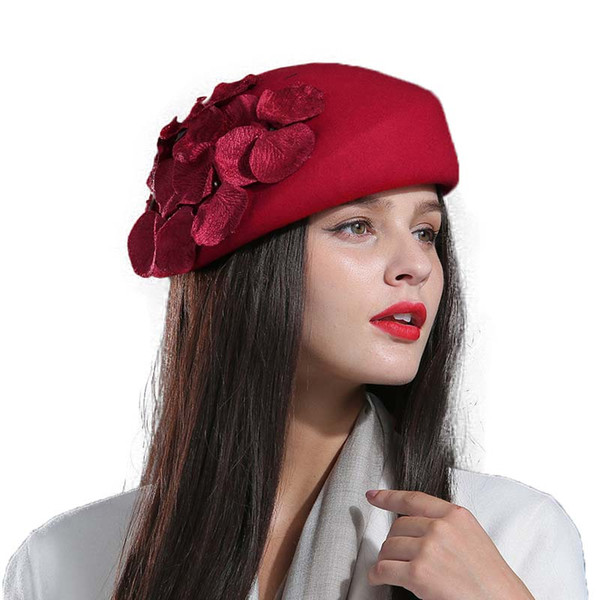 100% wool beret winter berets women winter felt beret Floral Women Felt French Beanie fedora hat Beanie Flower M77