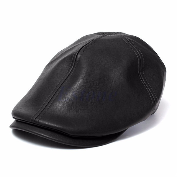 Wholesale-Mens Ivy Cap Faux Leather Bunnet Newsboy Beret Cabbie Gatsby Flat Golf Hat