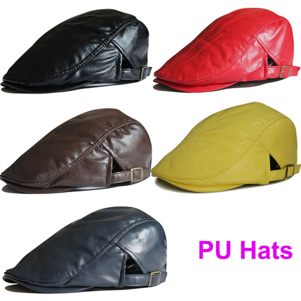 Adjustable DIY Blank Hats PU Leather Visor Cap Men's Berets Fashion Autumn Winter Beret Hats for Men