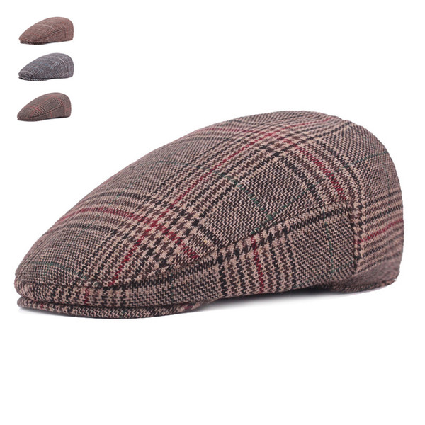 Brand Fashion Vintage Autumn Winter Hats for Men Women High Quality Casual Cotton Women Beret Caps Adjustion Plaid Mens Flat hat