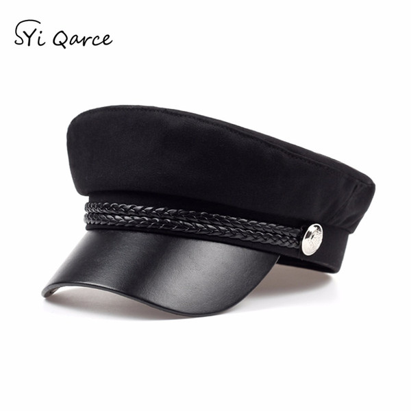 SYi Qarce 2018 Top Selling Women Beret Hat 100% Wool with PU Leather Hat for Girl's Lady Spring Autumn Winter Beret NM176-77