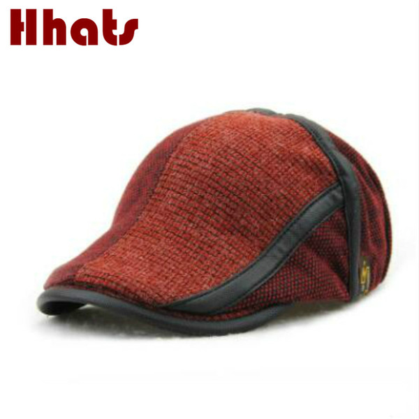 which in shower casual patchwork male knitted beret old men winter flat cap French vintage peaked cap spring autumn visor