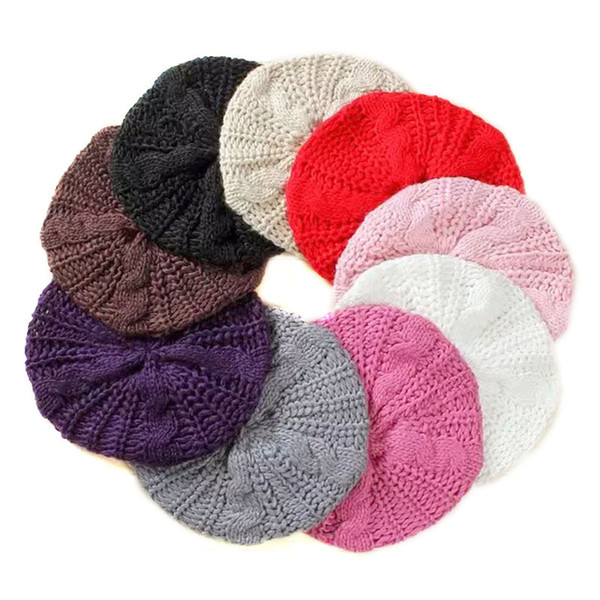 NEW HOT Women Knitted berets Winter warm knitted beanies fashion soft women woolen hats Beret Twisted Knit Hat Women's Yarn Beret