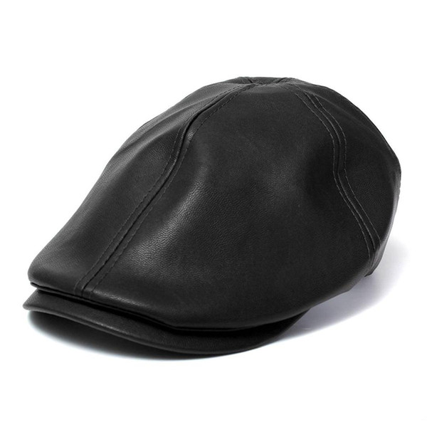 Female Male Beret Hat Leather Cap Trucker Visor Unisex Bonnet Black