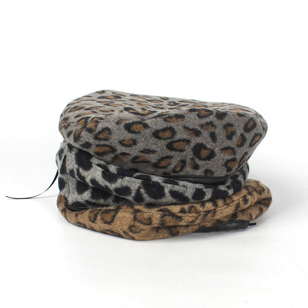 Hat female autumn and winter leather edge personality leopard beret wild hipster style innocent painter hat