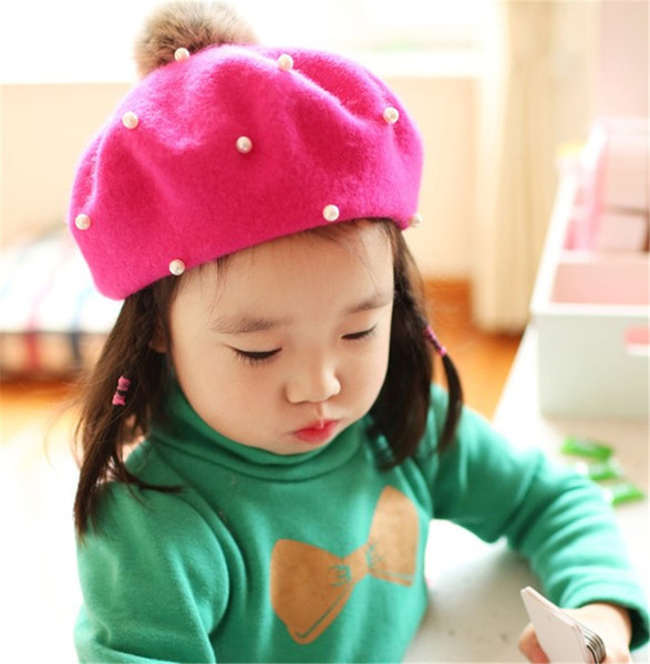 Fashion Children Pearl Berets Spring Berets Autumn Kids Cute Beret Hats Baby Girl Hat Caps Retro Caps Fashion Fur Beanie