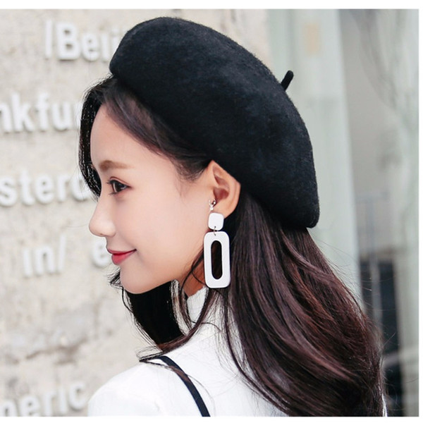 1PC Casual Fashion 100% Pure Wool Felt Beret Women British Style Girls Beret Hat Lady Solid Color Winter Hats Women Dropshipping