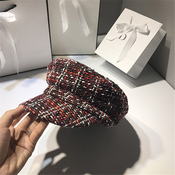 Luxury label plaid yarn-dyed hats autumn winter army hat beret fashionable women casual fashion octagonal hat England