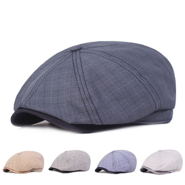 Vintage Plaid Cotton Berets Hats Men Casual Peaked Caps Duckbill Breathable Line Cap Casual Bone Brim Hat Travel Hat Spring 2019