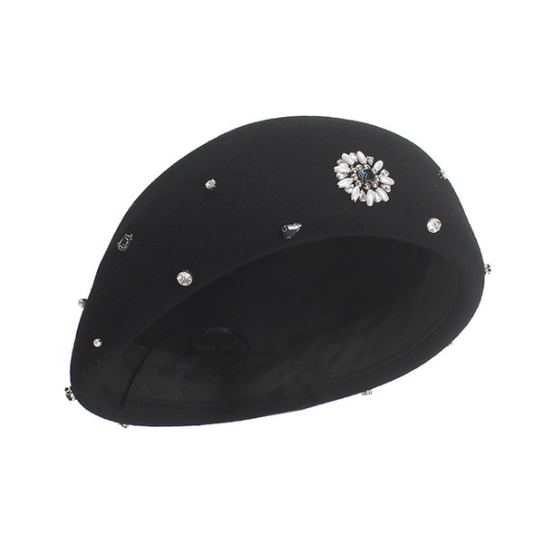 Top Grade Wool Women Beret, Fashion Black Berets With Baroque Pearl Decoration ,Ladies Winter Warm Caps British Style Women