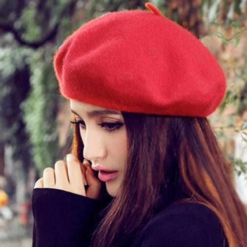 Wholesale- Women Classic Wool Felt Warm French Beret Hat Beanie Pure Color Sweet Mini Cap