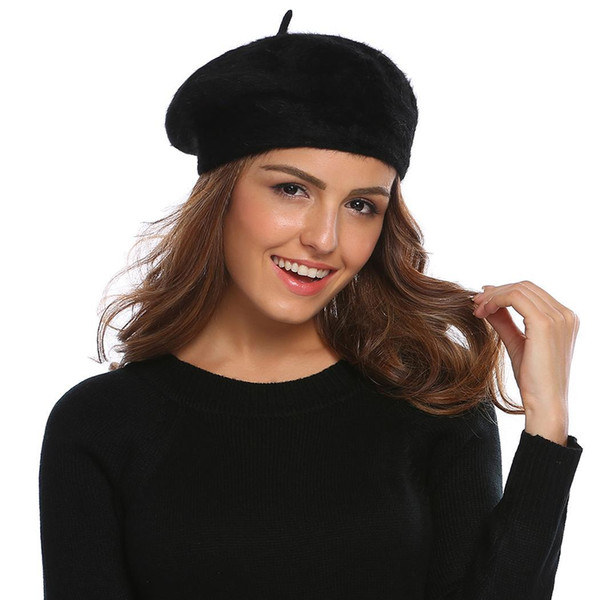 Beret Women New Hat Knitting Solid Winter Cap