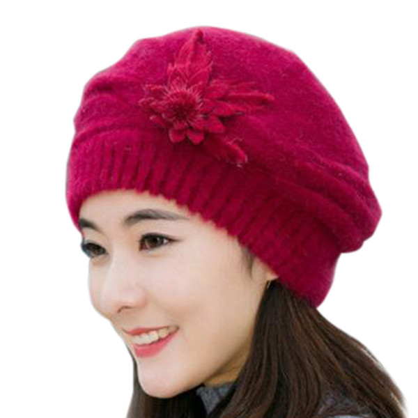 Fashion new arrival Womens Flower Knit Crochet Beanie Hat Winter Warm Cap Beret wholesale #N05