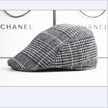 2016Wholesale-Winter and Fall Men Elegant Vintage Checker Woolen Berets Hat Peak Cap,