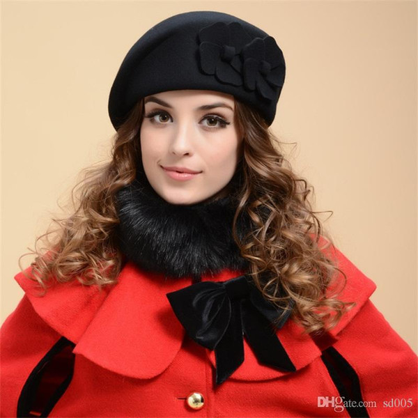 Woolen Designer Hats Female Spring Autumn Winter Beret Sun Shading Honeysuckle English Hat Lovely Seaside Holiday Small 32 5bd cc