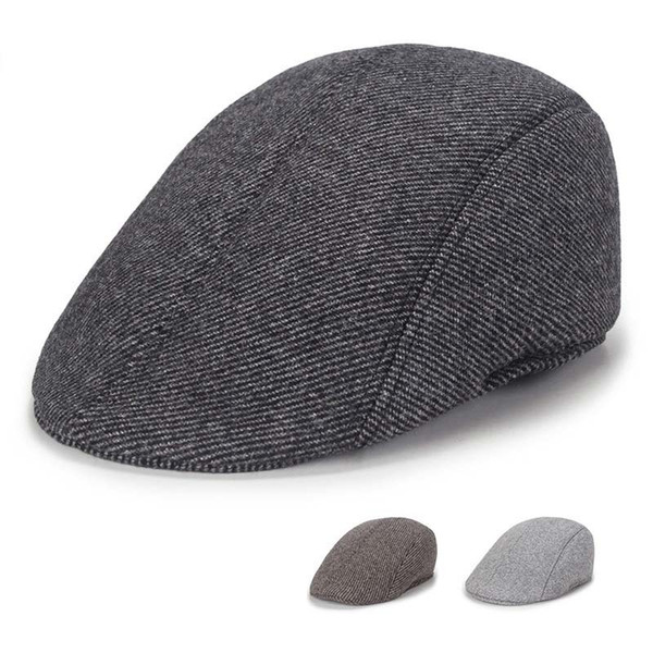 Casual men's hat autumn and winter tide warm ear protection fashion beret thick fashion plaid stripes Berets