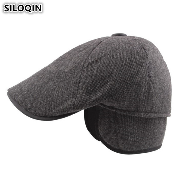 SILOQIN Winter Men's Beret Hat Plus Velvet Cotton Warm Windproof Earmuffs Hats For Middle-aged Men Ski Cap Tongue Caps With Ears