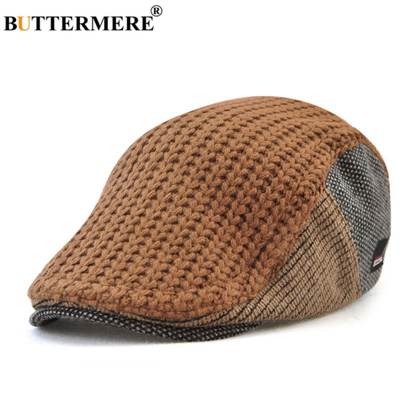 BUTTERMERE Woolen Knitted Berets Hats Men Coffee Vintage Duckbill Ivy Caps Male Adjustable Warm Winter Directors Flat Cap Cabbie