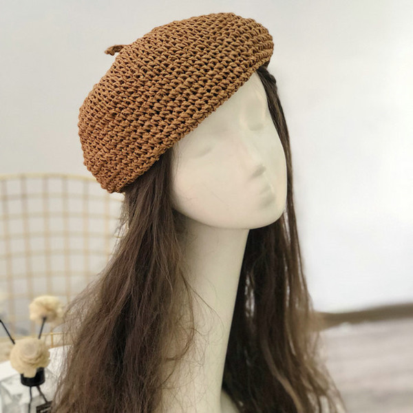 01901-liupei natural paper handmade solid leisure beret cap men women holiday Painter hat