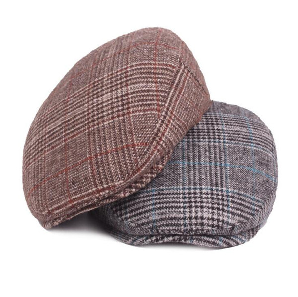 2018 Fashion winter hat men's beret autumn and winter check cotton cap middle-aged hat free shipping