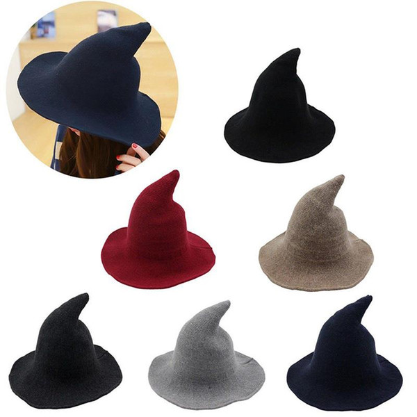 Witch Hat Diversified Along The Sheep Wool Cap Knitting Fisherman Hat Female Fashion Witch Pointed Basin Bucket for Halloween 6 colors MIX