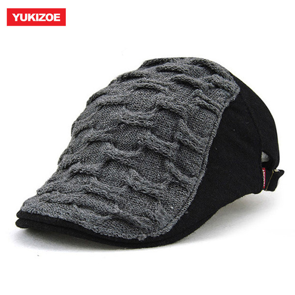 Yukizoe Men Women Woven Knitted Wool Newsboy Ivy Caps Winter Warm Vintage Beret Hats British Gentleman Boina Duckbill Peaked Cap