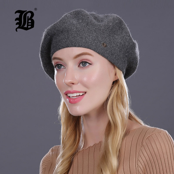 [FLB] Lady Berets Hat For Winter Knitted Cotton Hats With Lining 2017 New Top Quality Beret Cap Hat For Women Beret