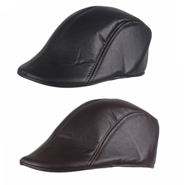 EY Mens Solid Faux Leather Duckbill Beret Caps Unisex Vintage Newsboy Flat Golf Hat