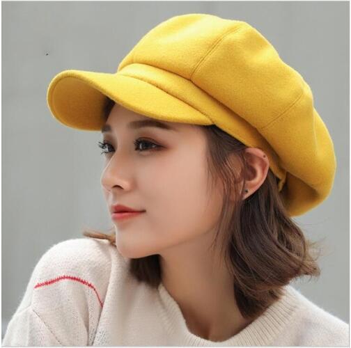 wool Women Beret Autumn Winter Octagonal Cap Hats Stylish Artist Painter Newsboy Caps Black Grey Beret Hats