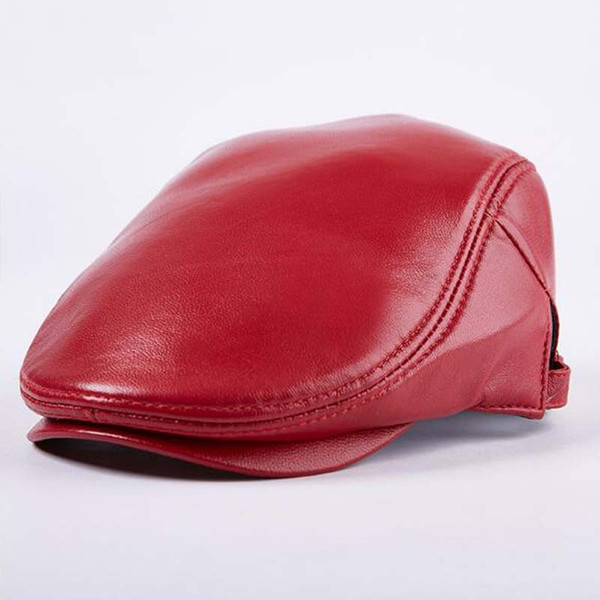 New Leather Hat Male Autumn And Winter Sheepskin Berets Cap Pure Color Winter Warm Hats Caps For Men